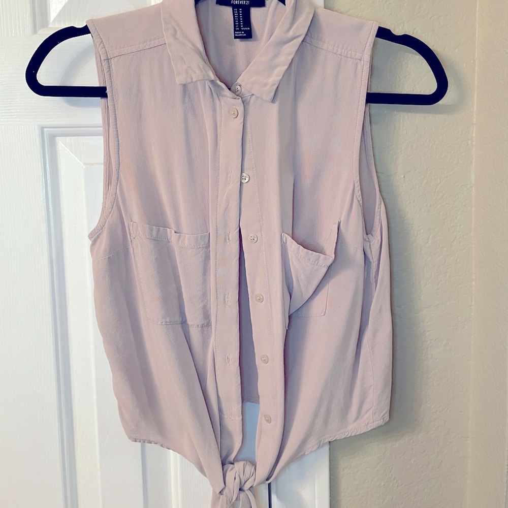 Taupe button up crop top with tie in front